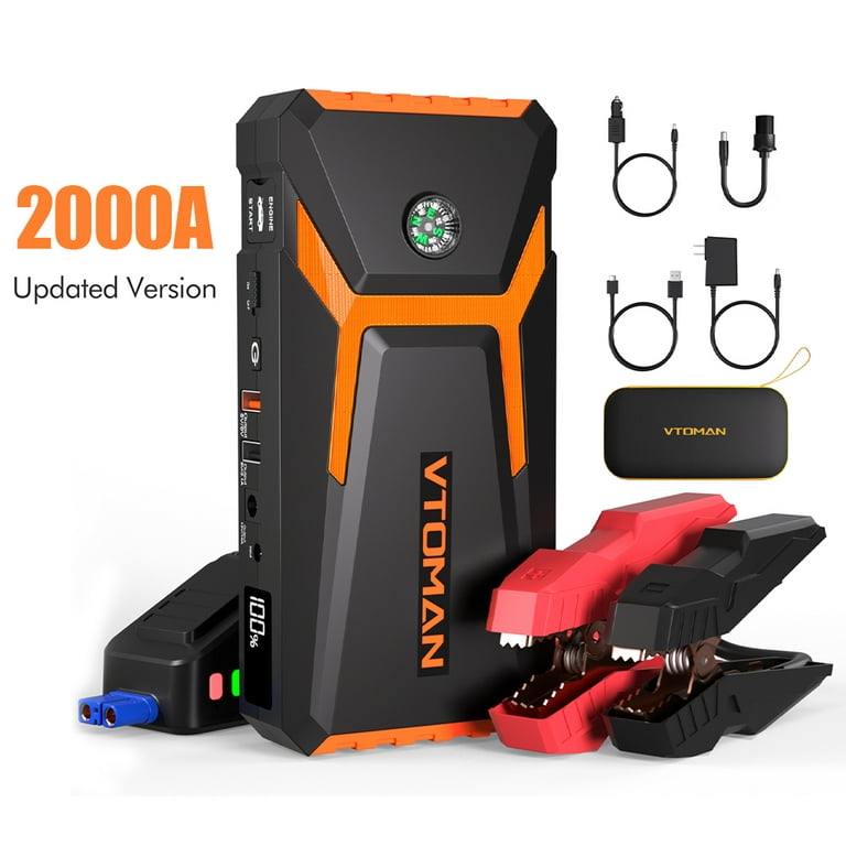 VTOMAN V8 2000A Peak 12V Car Jump Starter (Up to 8L Gas and 6L Diesel  Engines),Auto Lithium Battery Booster Pack Box,Portable Car Starter Jumper  Box 