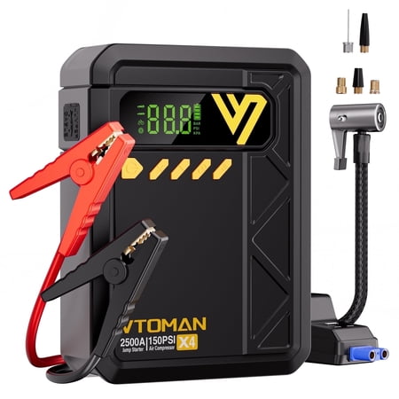 VTOMAN X4 Jump Starter with Air Compressor,2500A Car Battery Jumper Starter(8.5L Gas/6L Diesel) with 150PSI Auto Tire Inflator,12V Portable Booster Pack,Lithium Jump Box Charger