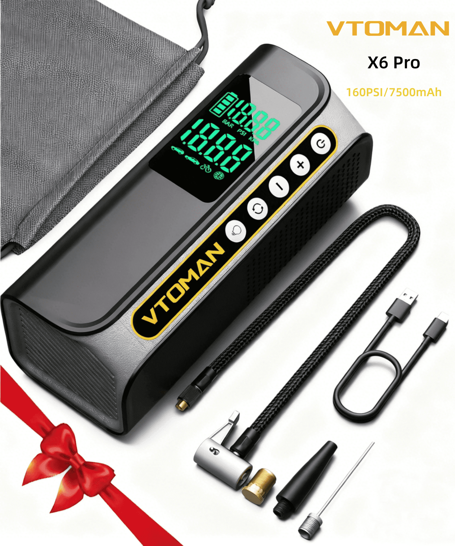 Clearance! VTOMAN X6 Pro Portable Air Compressor-160PSI Cordless Tire Inflator,7500mAh Compact Auto Tire Pump for Car/Bike/Balls