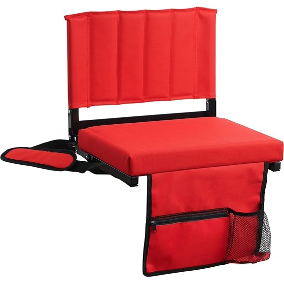 VTOY 2-Pack Stadium Seat for Bleachers with Padded Cushion Foldable Stadium Chairs Includes Shoulder Strap and Cup Holder-Red