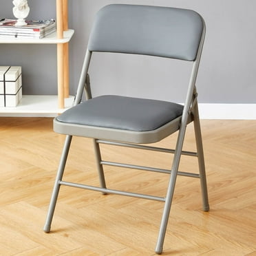 VTOY 2-Pack Vinyl Folding Chairs Steel Frame Metal Foam Folding Chairs with Padded Cushion and Back for Home and Office,Indoor and Outdoor Events-Vinyl Gray