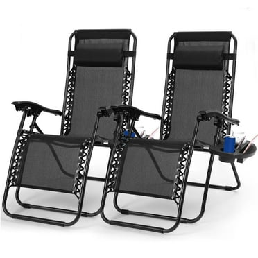 VTOY 2-Pack Zero Gravity Chair Outdoor Lounge Chairs Adjustable Mesh Reclining Chair for Pool Beach Camping Lounge Chair with Pillows and Cup Tray--Black