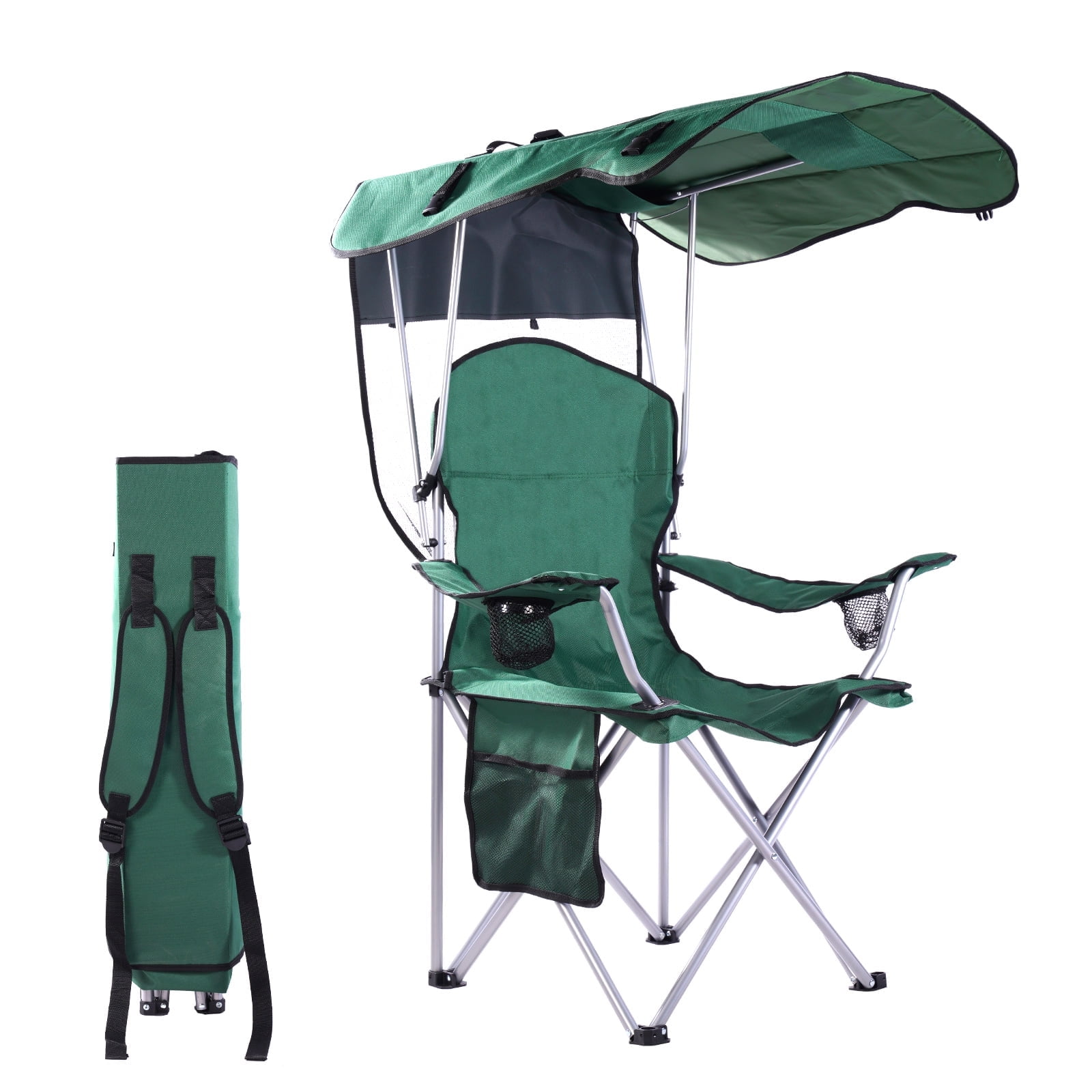 Green Portable Folding Camping Chair with Adjustable Canopy