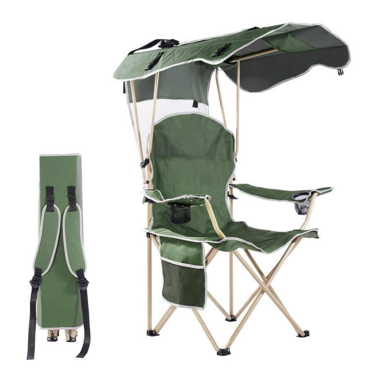 Portable Chair with Shade Canopy Beach Chairs for Adults Canopy Shade Seating Camping and Folding Chairs for Outside Arlmont Co. Seat Color Olive