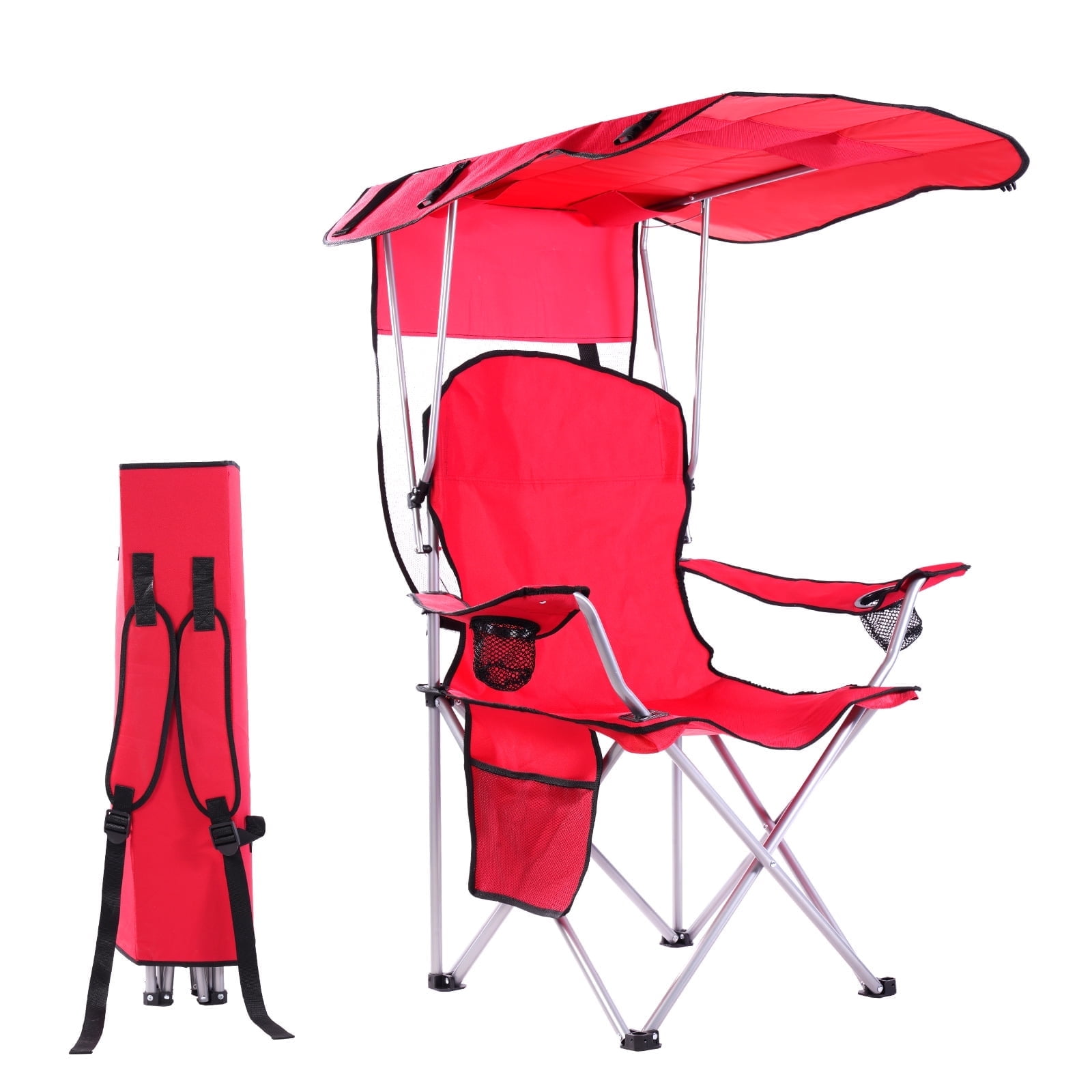 Red Portable Folding Camping Chair with Canopy Shade