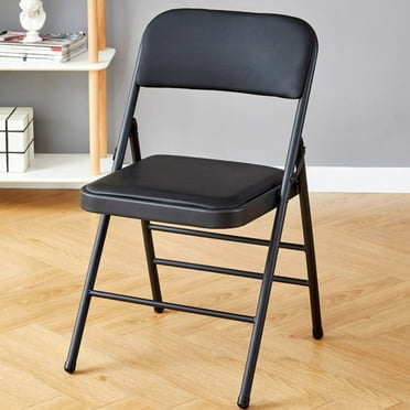 VTOY Folding Chair with Cushion 2-Pack Leather Padded Foldable Chairs Outdoor and Indoor Indoor,Black (Set of 2)