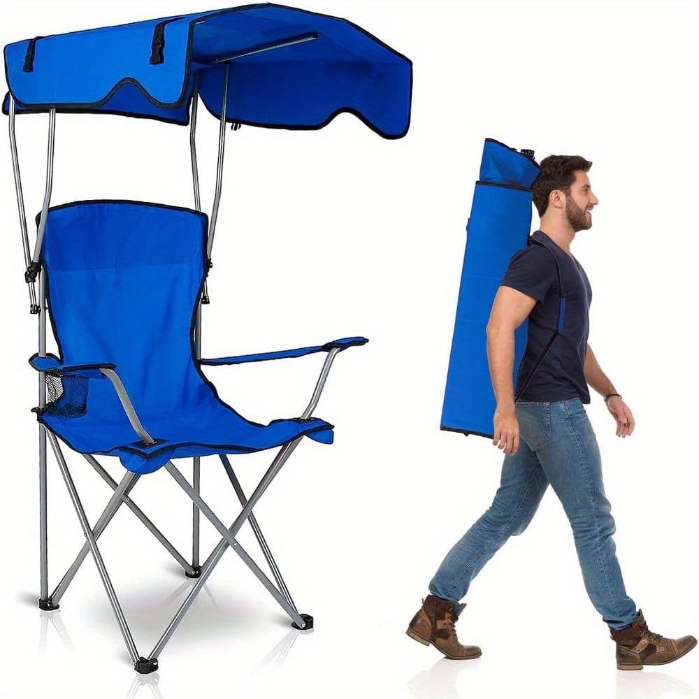 VTOY Portable Folding Camping Chair with Shade Canopy Foldable Outdoor Camping Chair with Cup