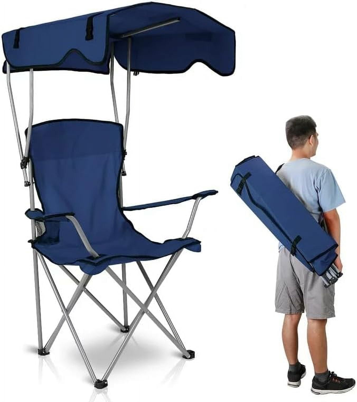 VTOY Portable Folding Camping Chair with Shade Canopy Foldable Outdoor ...
