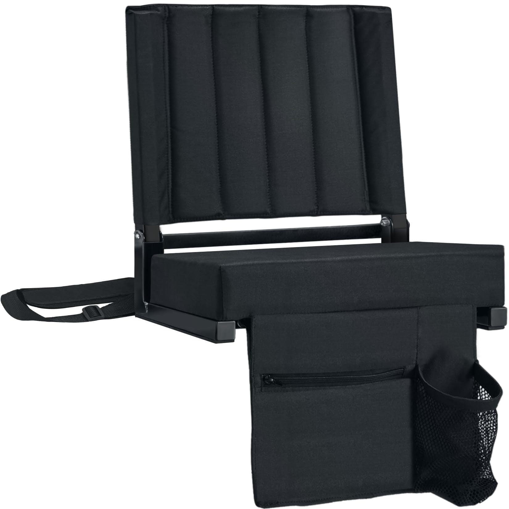 Black Ultra-Padded Folding Stadium Seat with Back Support
