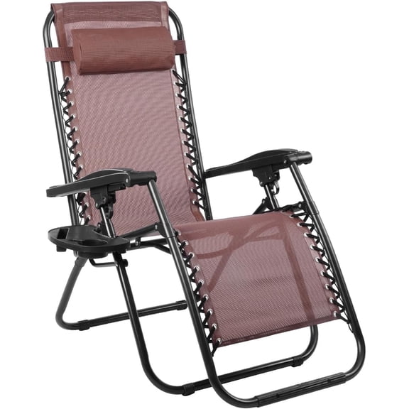 VTOY Zero Gravity Chair Outdoor Lounge Chairs Adjustable Mesh Reclining Chair for Pool Beach Camping Lounge Chair with Pillows and Cup Tray-Brown