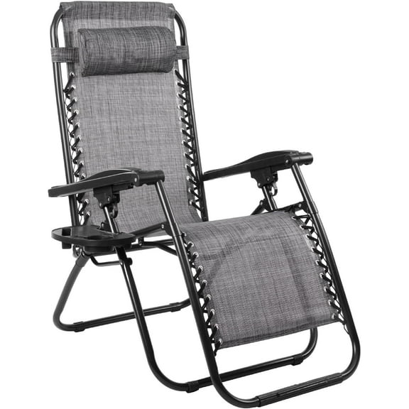 VTOY Zero Gravity Chair Outdoor Lounge Chairs Adjustable Mesh Reclining Chair for Pool Beach Camping Lounge Chair with Pillows and Cup Tray-Gray