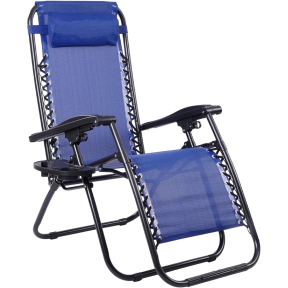 VTOY Zero Gravity Chair Outdoor Lounge Chairs Adjustable Mesh Reclining Chair for Pool Beach Camping Lounge Chair with Pillows and Cup Tray-Navy