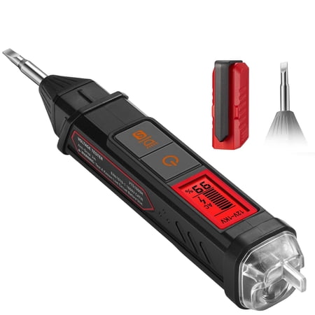 VTS1000H Voltage Tester with Screwdriver, Non-Contact Electrical Tester, Dual Range AC 12V/70V-1000V, Live Wire Test, Breakpoint Finder, Audible Alarm, LCD Percentage Display, Red