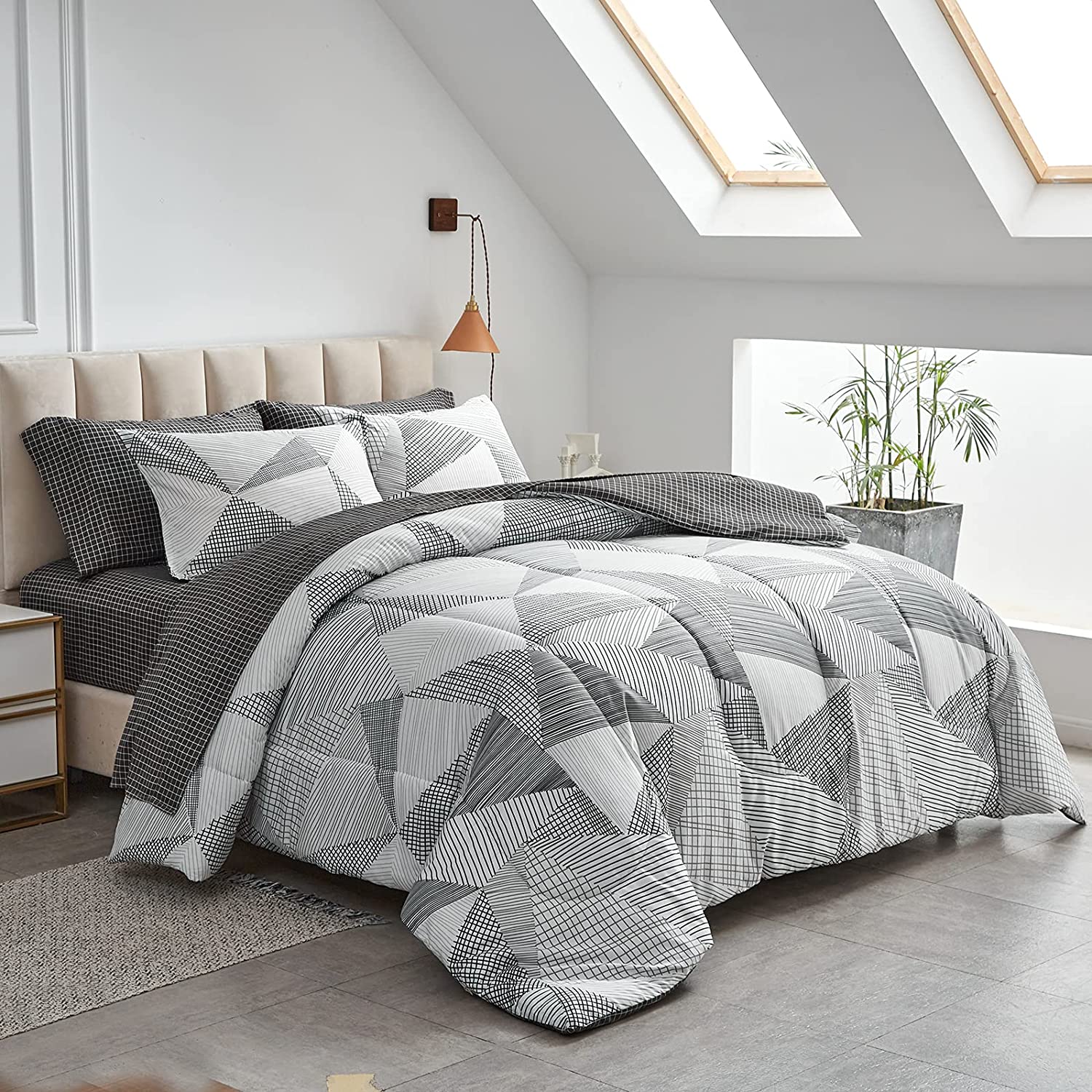 VTUBUON 6 Piece Bed in  Bag Twin  Light Gray n Brown Stripes Design  Smooth Soft Microfiber Comforter Set for All Season (1 Comforter  2 Pillow Shams  1 Flat Sheet  1 Fitted Sheet 1 Pillo