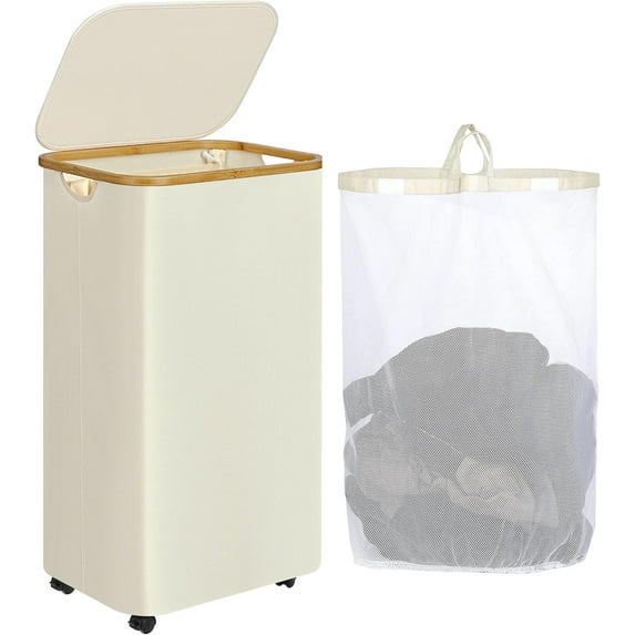 Laundry Basket with Wheels, 110L Clothes Hamper for Laundry, Laundry Hamper with Lid and Inner Bag, for Laundry Room, Bedroom, Dormitory Storage,Beige