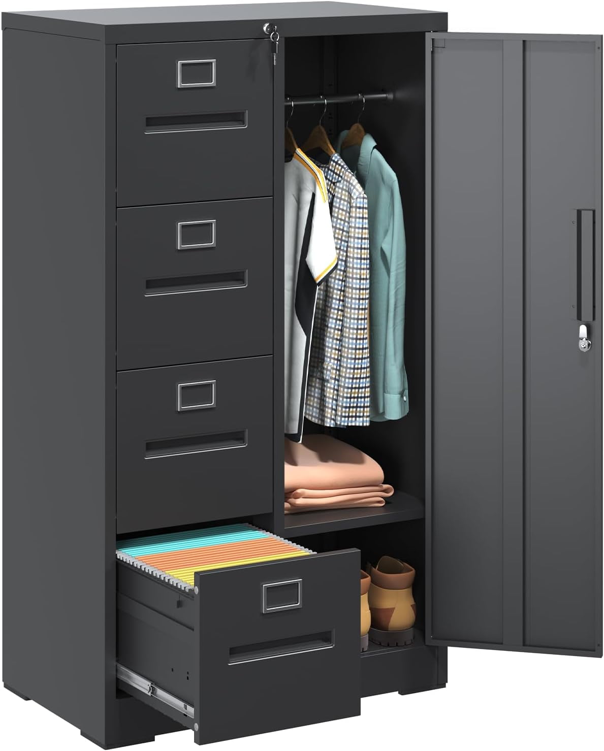 AQY 2 Drawer Filing Cabinet With Lock, Metal Black File Cabinet For Home Office, 18 - View #4