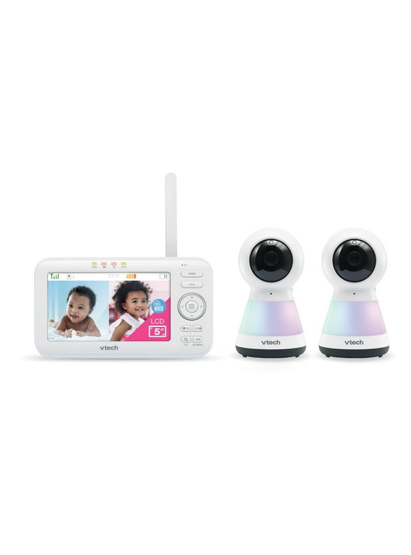 VTech 2 Camera 5" Digital Video Baby Monitor with Pan Scan and Night Light, VM5255-2, White
