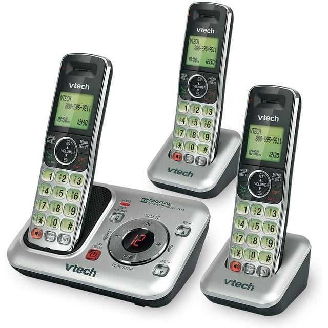 VTech 3-Handset DECT 6.0 Cordless Phone with Answering System and Caller ID, Expandable up to 5 Handsets, Wall-Mountable