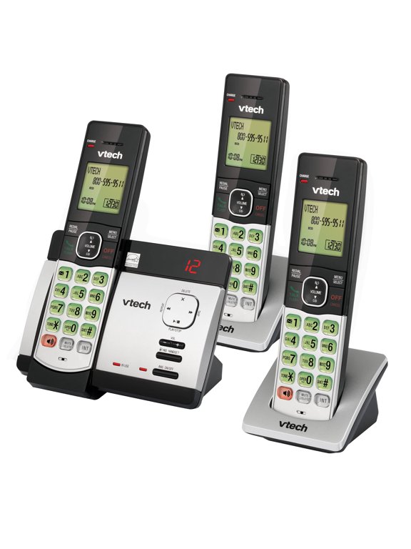 3-Handset DECT 6.0 Expandable Cordless Phone System for Landline, Answering System, Caller ID/Call Waiting, and Backlit Keypad/Display