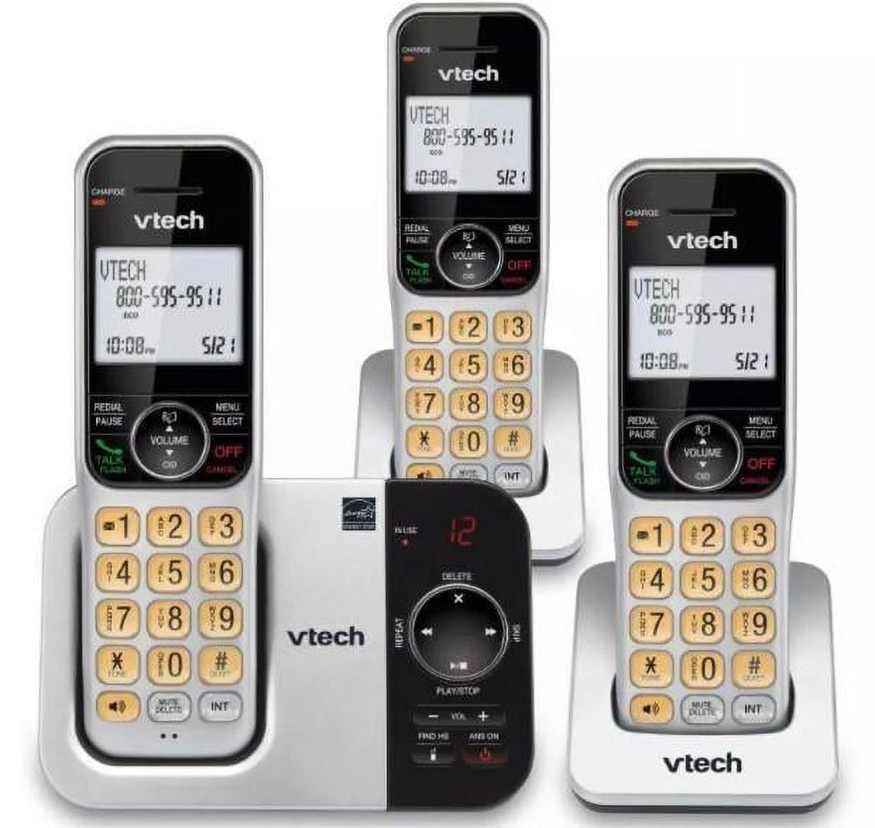 VTech 3 Handset DECT 6.0 Expandable Cordless Phone with Answering System CS5329-3