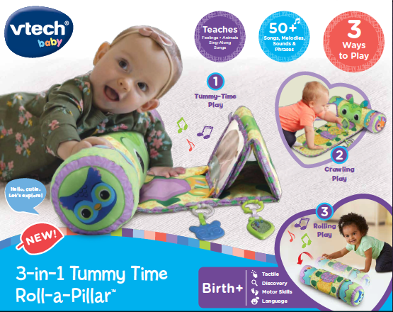 VTech® 3-in-1 Tummy Time Roll-a-Pillar™ Interactive Baby Floor Toy
