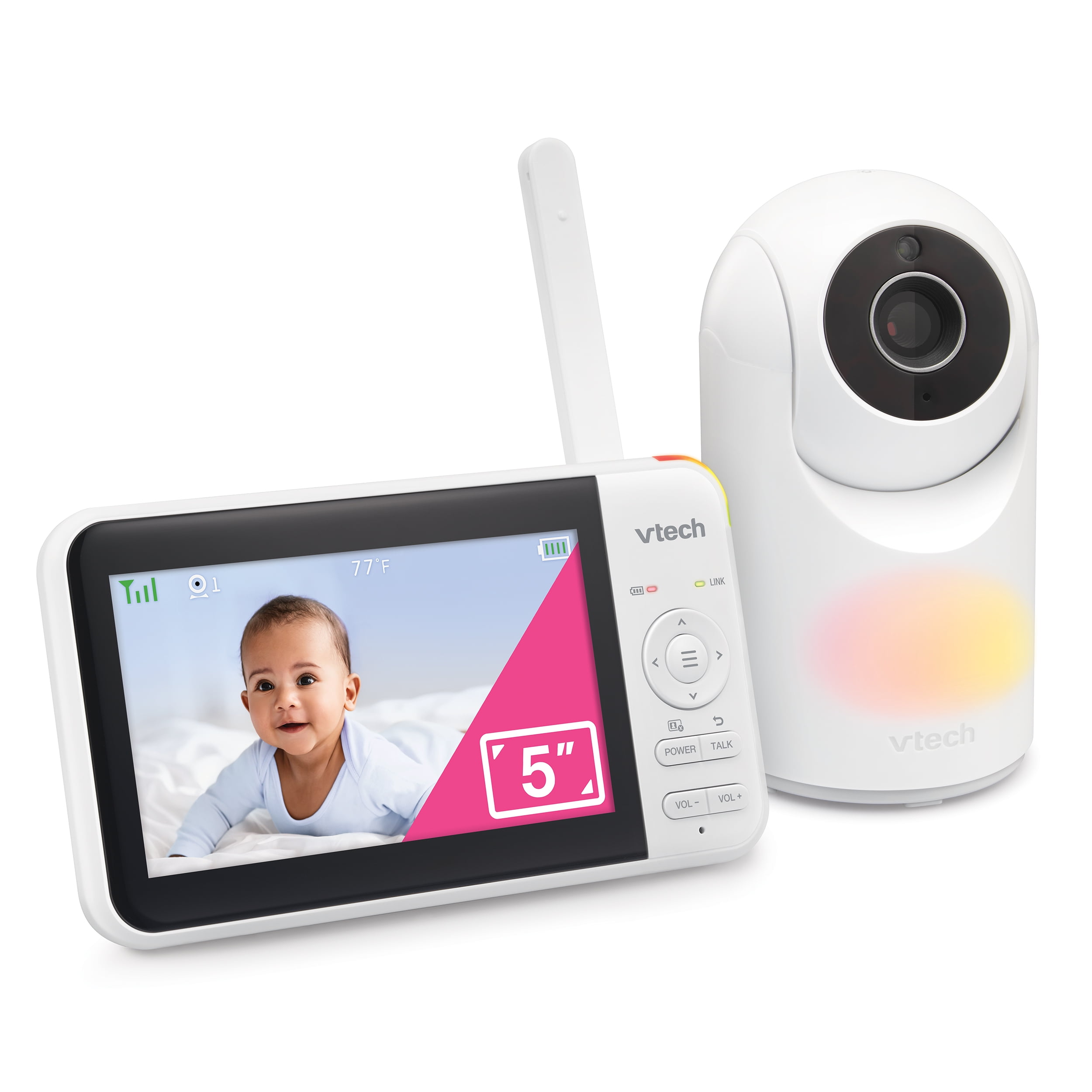 VTech 5 inch Digital Video Baby Monitor with Pan and Tilt and Night Light, VM5267 (White)
