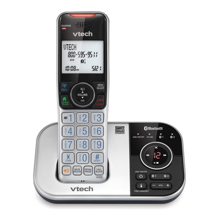 VTech Bluetooth DECT 6.0 Expandable Cordless Phone with Connect to Cell and Answering System (1 Handset, Black and Silver), VT VS112