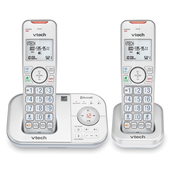VTech Bluetooth DECT 6.0 Expandable Cordless Phone with Connect to Cell and Answering System (2 Handsets, Silver), VT VS112-27