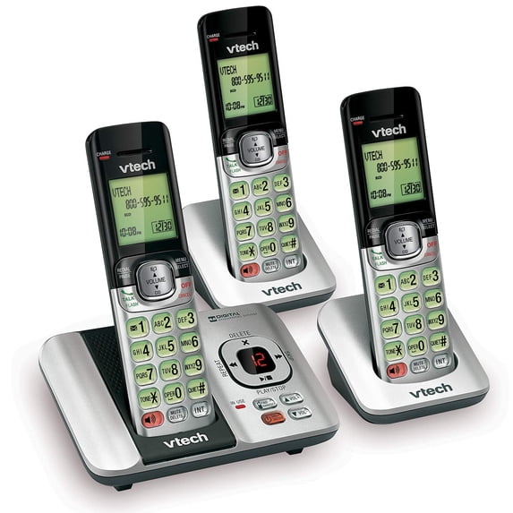 VTech CS6529-3 3-Handset Expandable Cordless Phone with Answering System-Caller ID/Call Waiting & Backlit Display/Keypad Silver 3 Cordless Handsets NEW