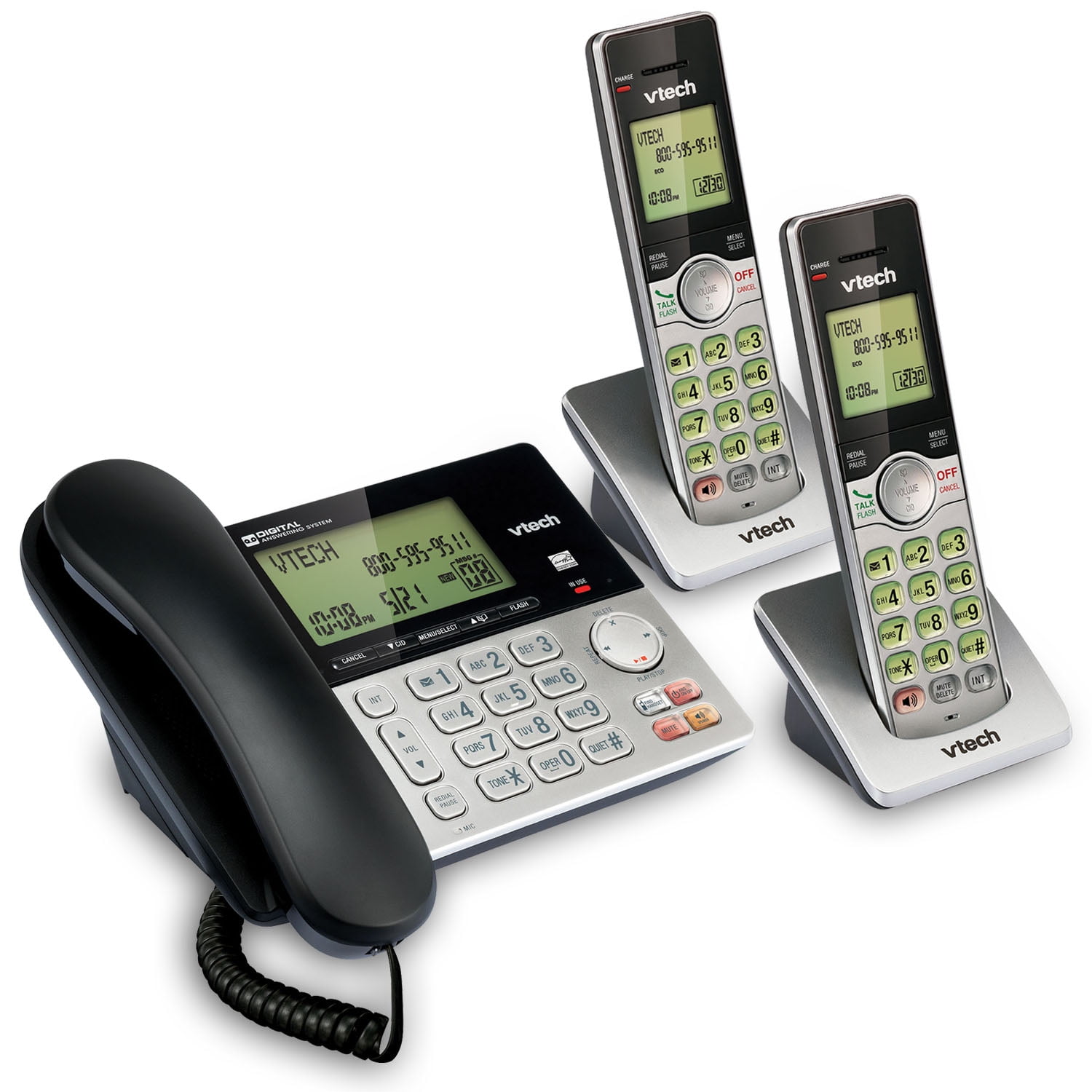 VTech CS6949-2 DECT 6.0 Expandable Cordless Phone with Answering System and Caller ID, 2 Handsets, Silver/Black