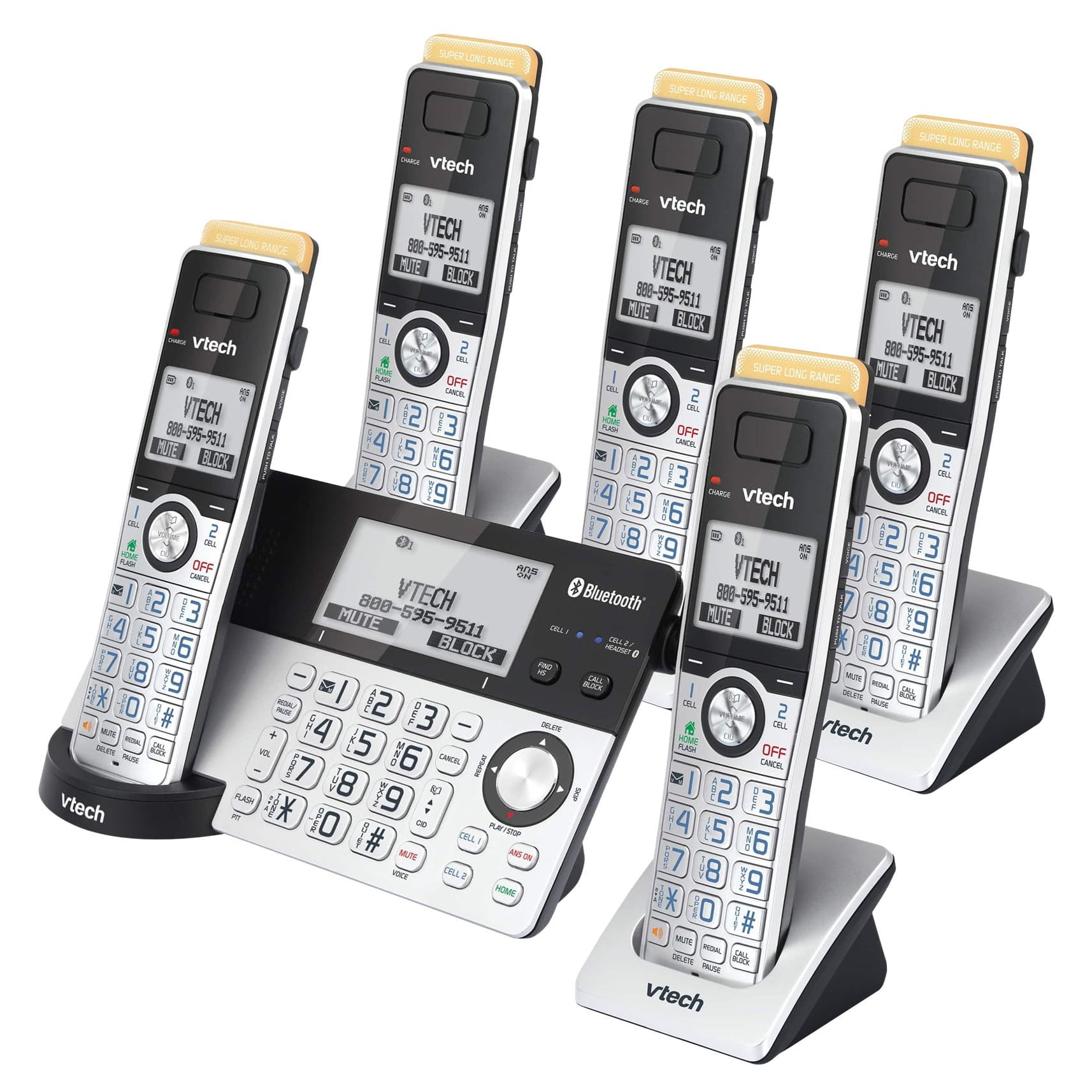 VTech Connect to Cell IS8151 - Cordless phone - answering system - with Bluetooth interface with caller ID/call waiting - DECT 6.0 - graphite silver + 4 additional handsets