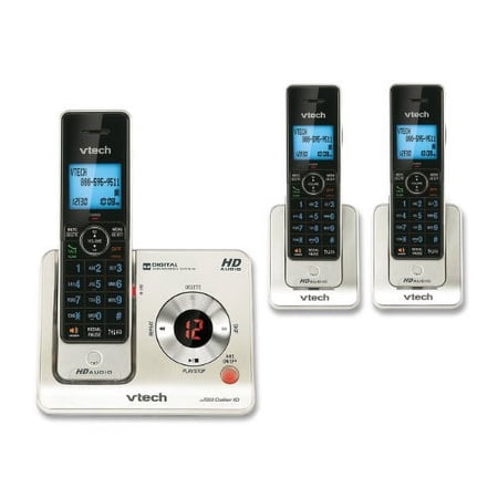 vtech ls6425-3 dect 6.0 expandable cordless phone with answering system and caller id/call waiting, silver with 3 handsets