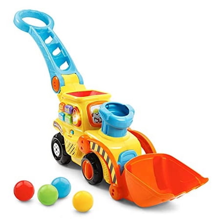 VTech Pop-a-Balls Push & Pull Toy, Bulldozer, Yellow, 1-3 Years