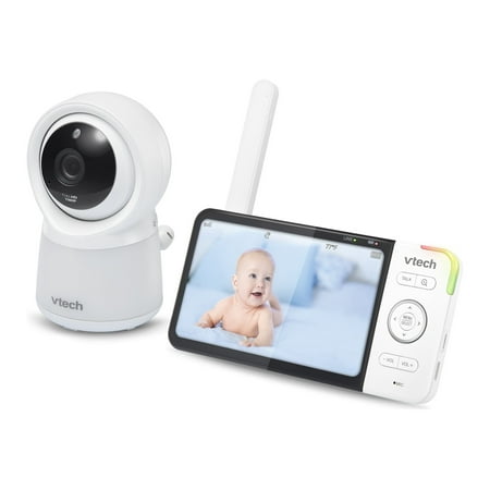 VTech RM5754HD Smart Wi-Fi 1080p Video Baby Monitor System with 5-In. Display, Night-Light, and Remote Access, White, RM5754HD