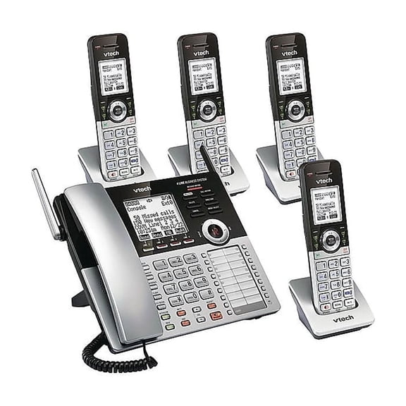 VTech Small Business System 80-0328-00 4-Line Cordless Phone, Silver/Black