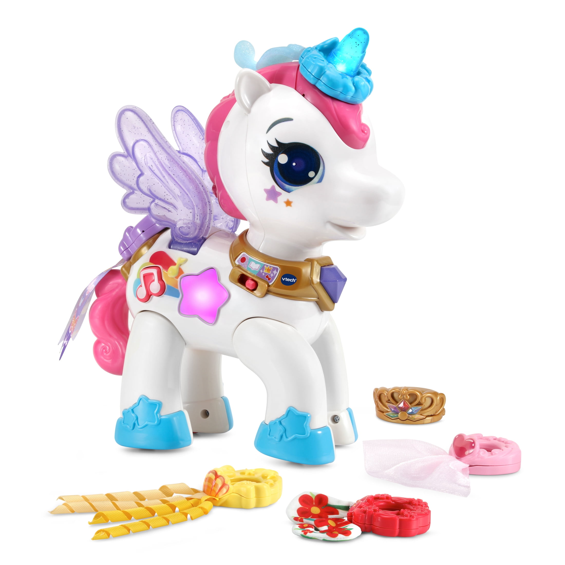Interactive White and Pink Unicorn Toy with Accessories