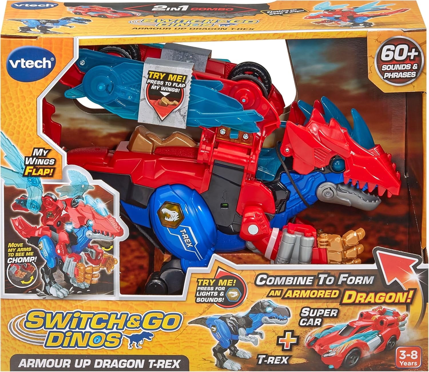 VTech Dinos Fire - Juguete Switch And Go Pequeño, Dinosaurio Interactivo Para Niños