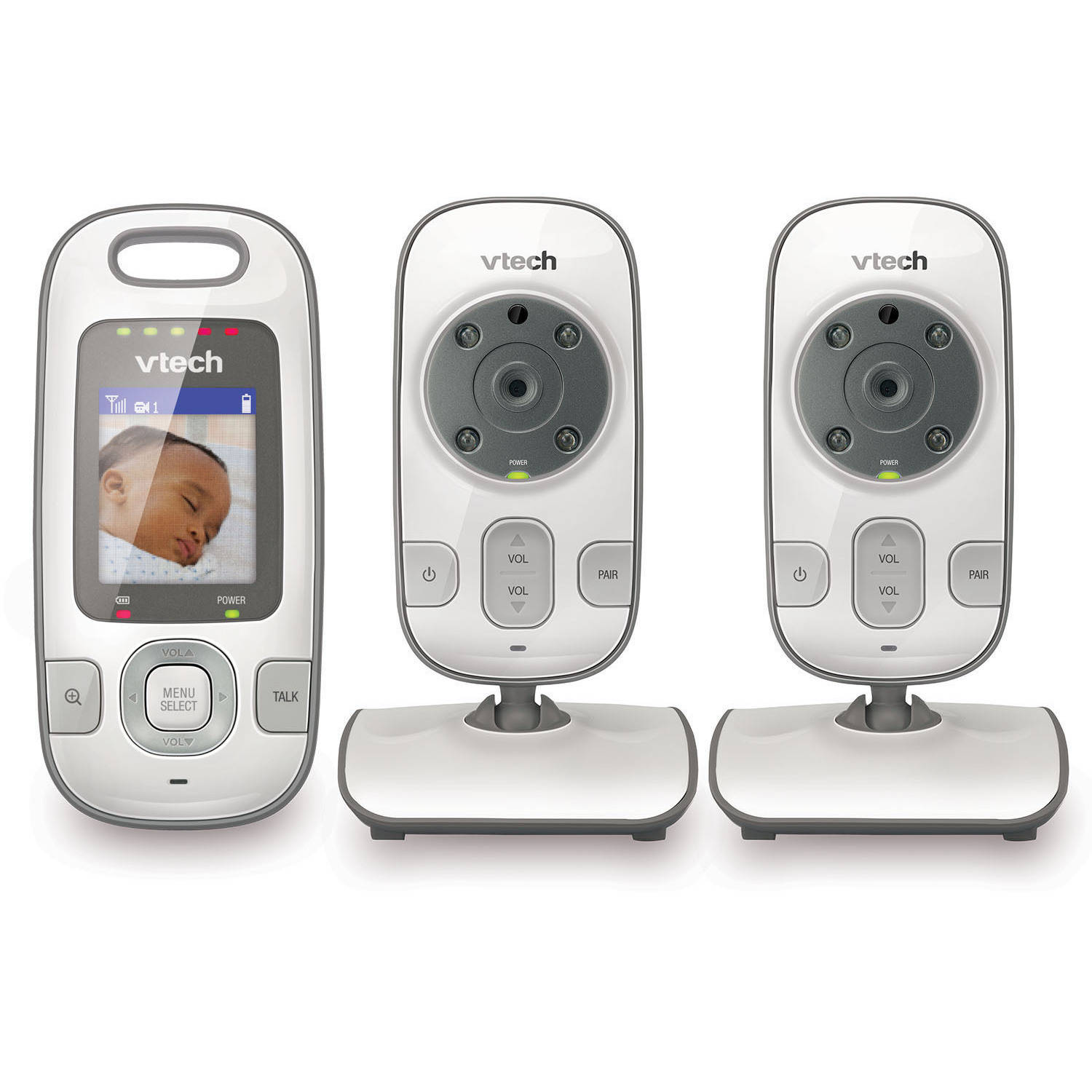 VTech VM312-2 Expandable Digital Video Baby Monitor with 2 Cameras and Automatic Night Vision, White