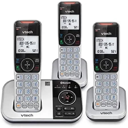VTech VS112-3 DECT 6.0 Bluetooth 3 Handset Cordless Phone for Home with Answering Machine, Call Blocking, Caller ID, Silver & Black, New