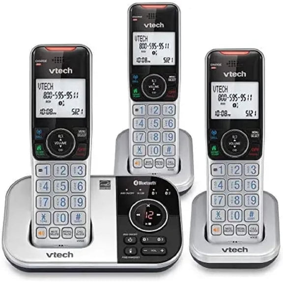 VTech VS112-3 DECT 6.0 Bluetooth 3 Handset Cordless Phone for Home with Answering Machine, Call Blocking, Caller ID, Silver & Black, New