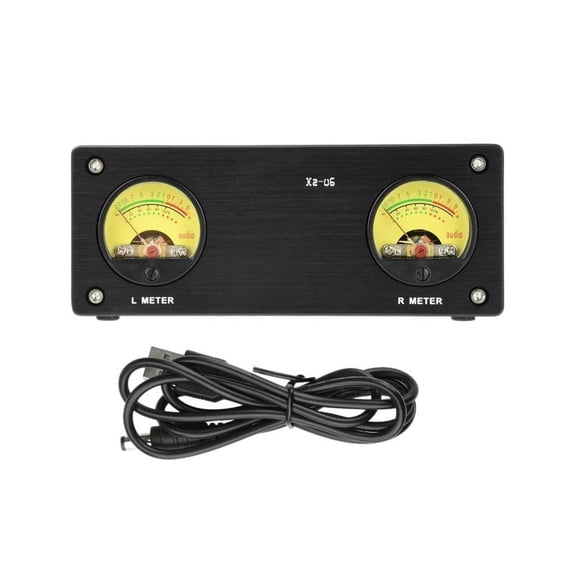 VU Meter with Cable,5V Audio VU Signal Level Meter 3.5mm/R-CA Interface Left Right Channel Independent Display Potentiometer Adjust for Audio Device