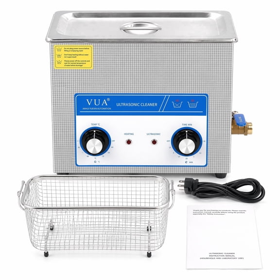 VUA 6L Ultrasonic Cleaner, 40kHz Cleaning Machine with Knob Control, Heater and Timer for Jewelry, Watches, Glasses and Metal Parts