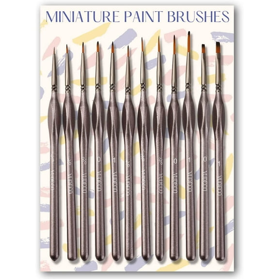 VUDECO 12pcs Brown Miniature Paint Brushes Oil Detail Paint Brushes Painting Miniature Small Acrylic Paint by Numbers Brushes Plastic Model Micro Thin Tiny Paint Brushes Set Adults Artist