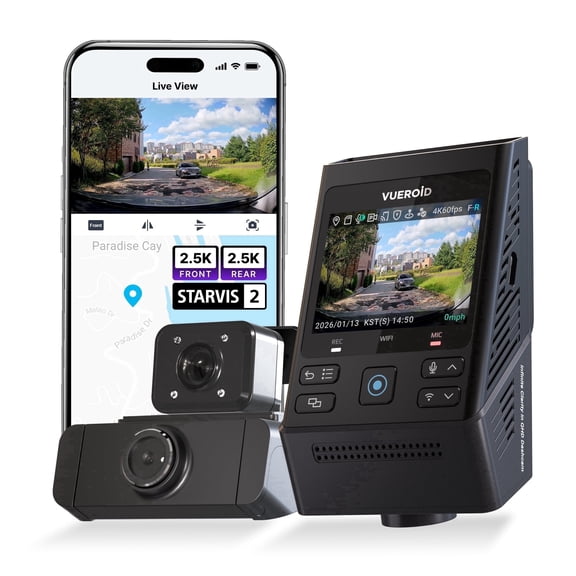 VUEROID S1 QHD Infinite 2.5K + 2.5K + FHD Front, Inside and Rear Dash Cam, 5GHz Wi-Fi, GPS, STARVIS 2