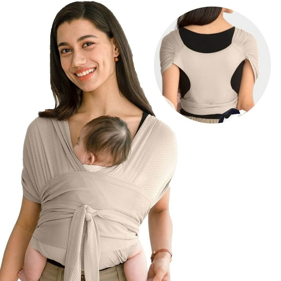 SKSOYT Baby Carrier Newborn to Toddler, Breathable Baby Wrap, Baby Sling Carrier up to 35 lbs, Beige