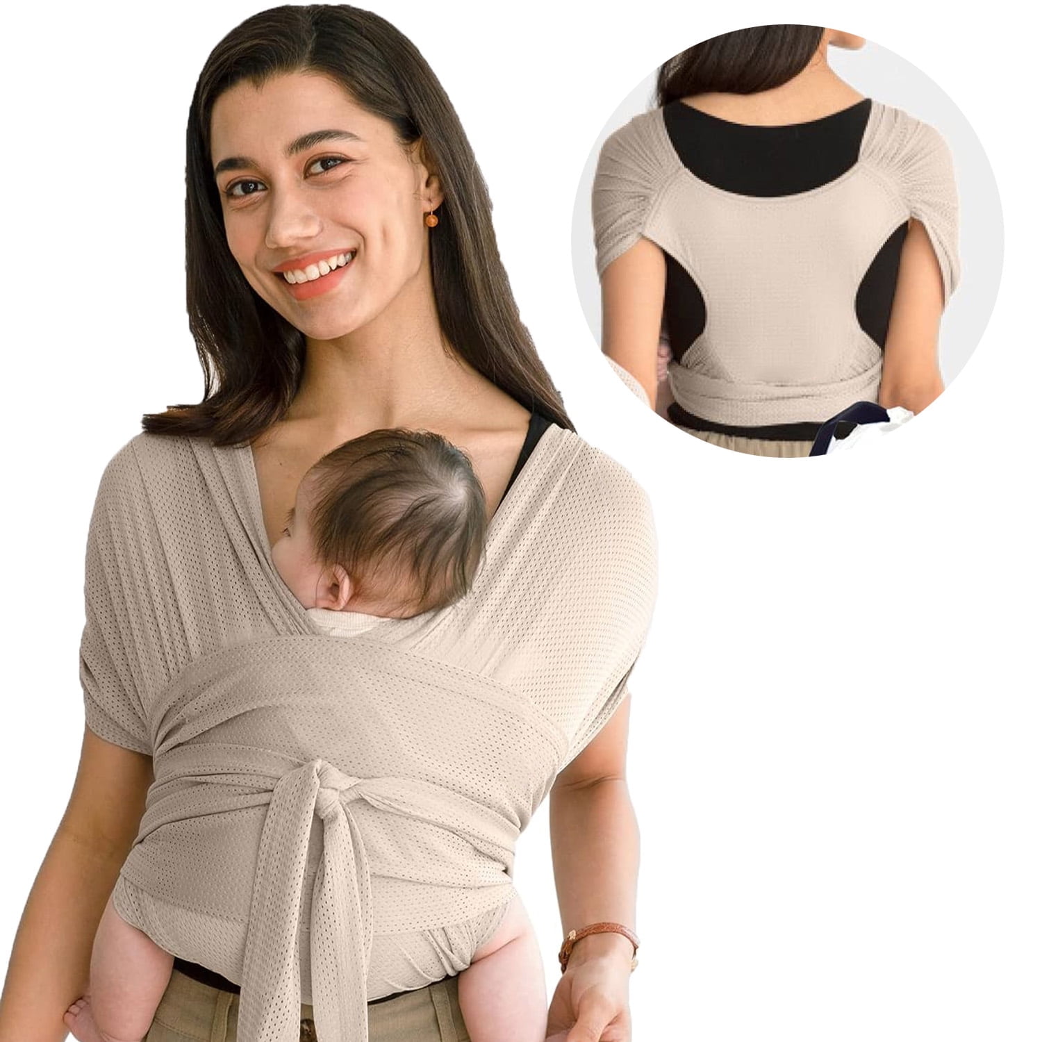 VUEYAA Baby Carrier Newborn to Toddler, Breathable Baby Wrap, Baby Sling Carrier up to 35 lbs, Beige