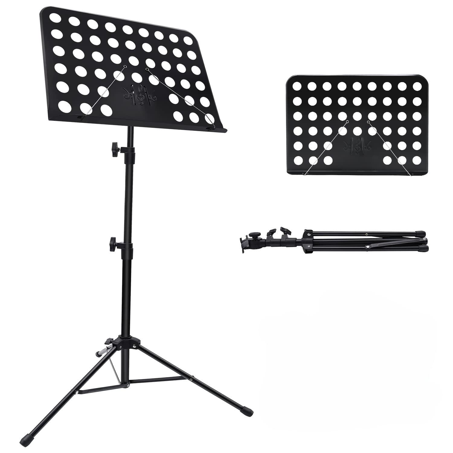 VUEYAA Music Stand -Dual Use Professional Portable Music Stand, Metal Desktop Tripod Music Book Stand, Orchestral Sheet Stand, Folding Adjustable Study Heavy Duty for Performance