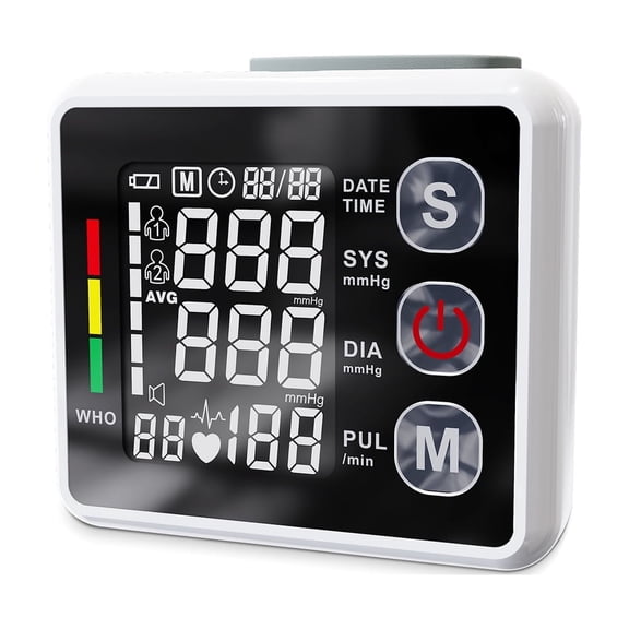 VUGHDW Wrist Blood Pressure Monitor, Rechargable Portable BP Machine with Blood Pressure Cuff, Large LCD Display, 2x99 Sets