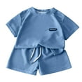 thumbnail image 1 of VUHXZWAF Boys Summer Outfits Crew Neck Top Tees and Elastic Waist Shorts Kids 2 Piece Sets Size 5-6 Years, 1 of 3