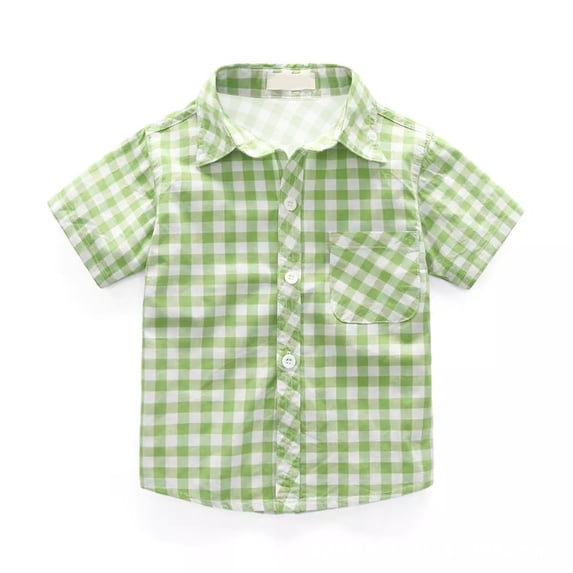 VUHXZWAF Girl Shirts Lapel Button Down Short Sleeved Plaid Blouse Casual Summer Clothes Size 2-3 Years